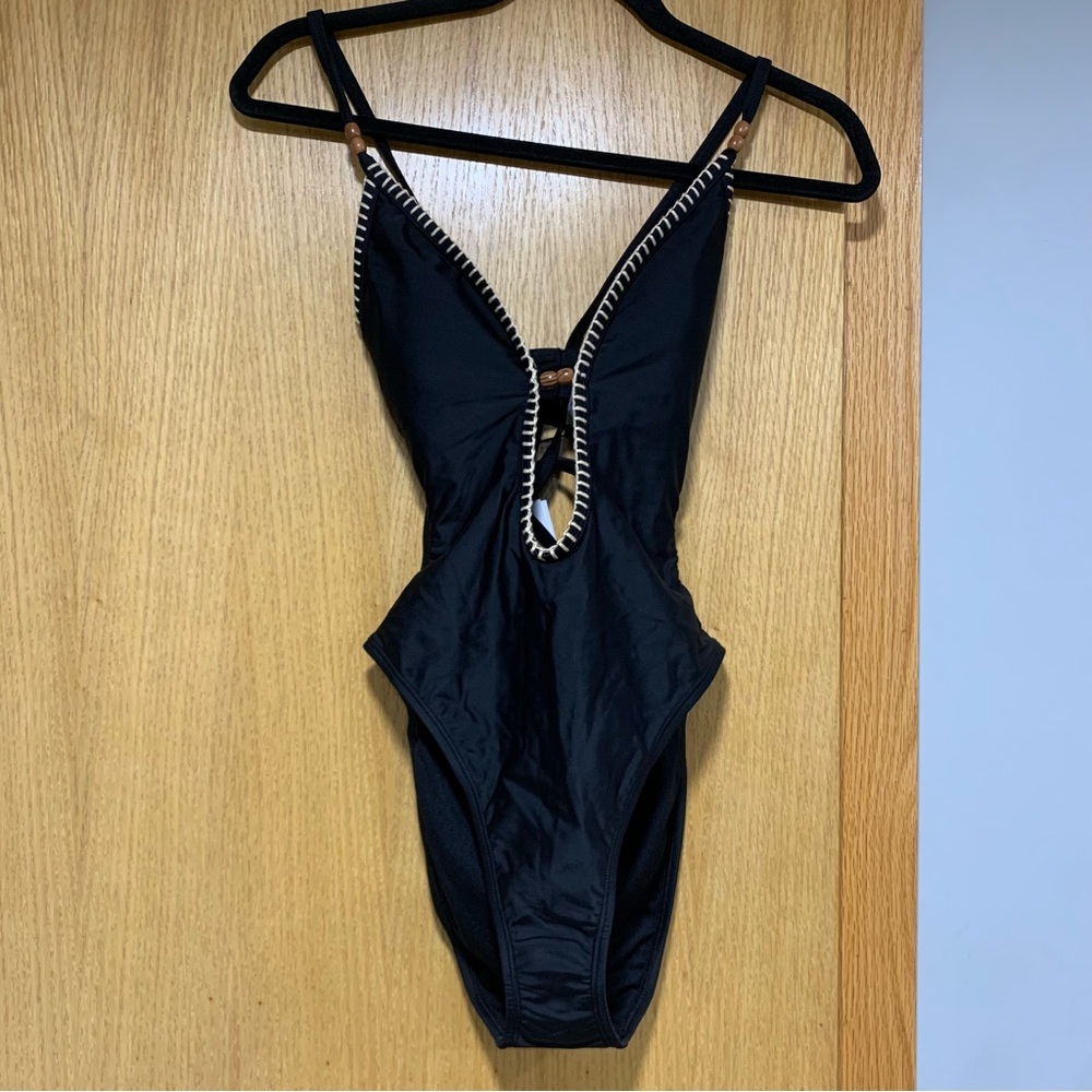 Shade & Shore Plunge Beach Detail Black One Piece Swimsuit - Size Extra Small